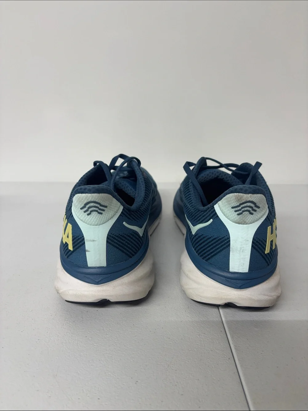 Hoka Blue Running Shoes with Yellow Logo